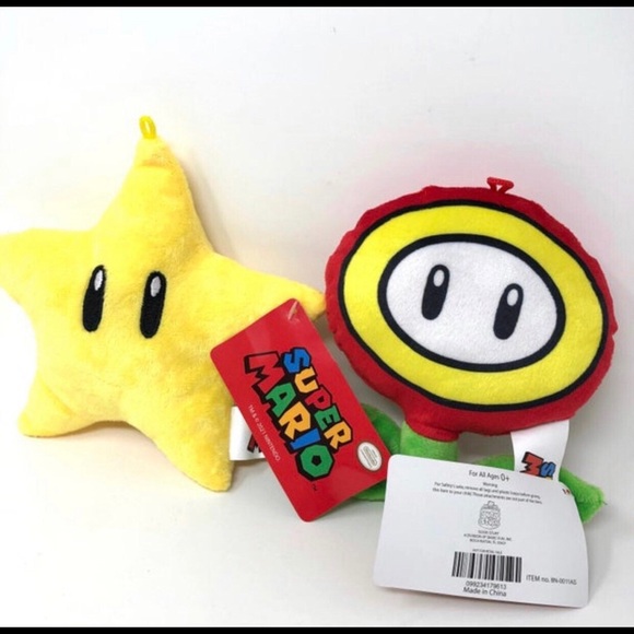 Set Of 2 Super Mario - Fire Flower & Super Star Soft Plush Nintendo 6” - Picture 2 of 3